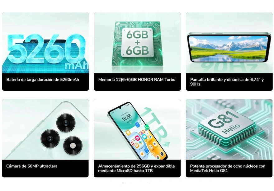 id.347 - Honor X5c Plus 256GB | Pantalla 90Hz y Batería 5260 mAh | Plata Meteoro